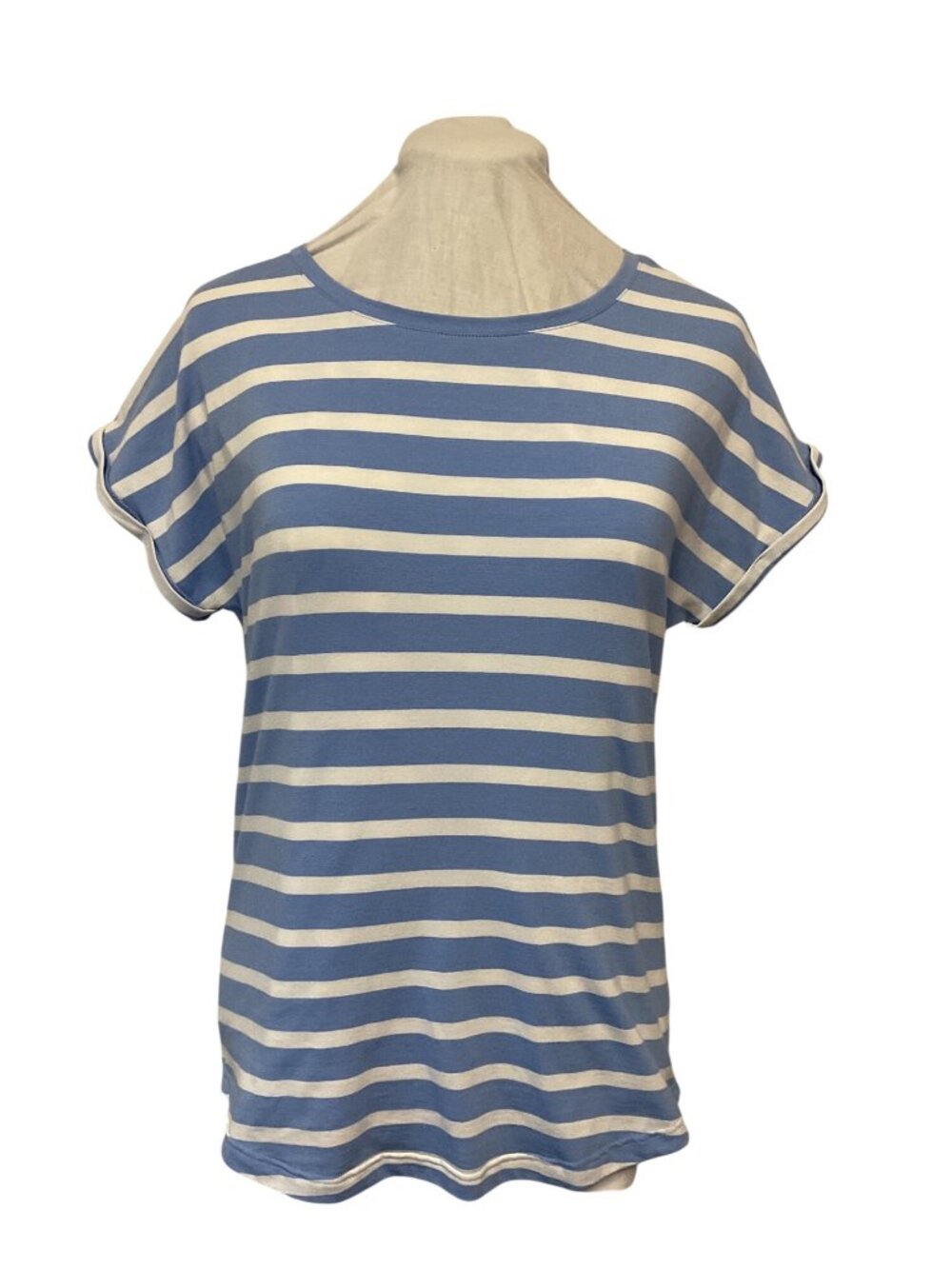 Blue & White Striped Womens Short Sleeve T-Shirt B.Young Size S